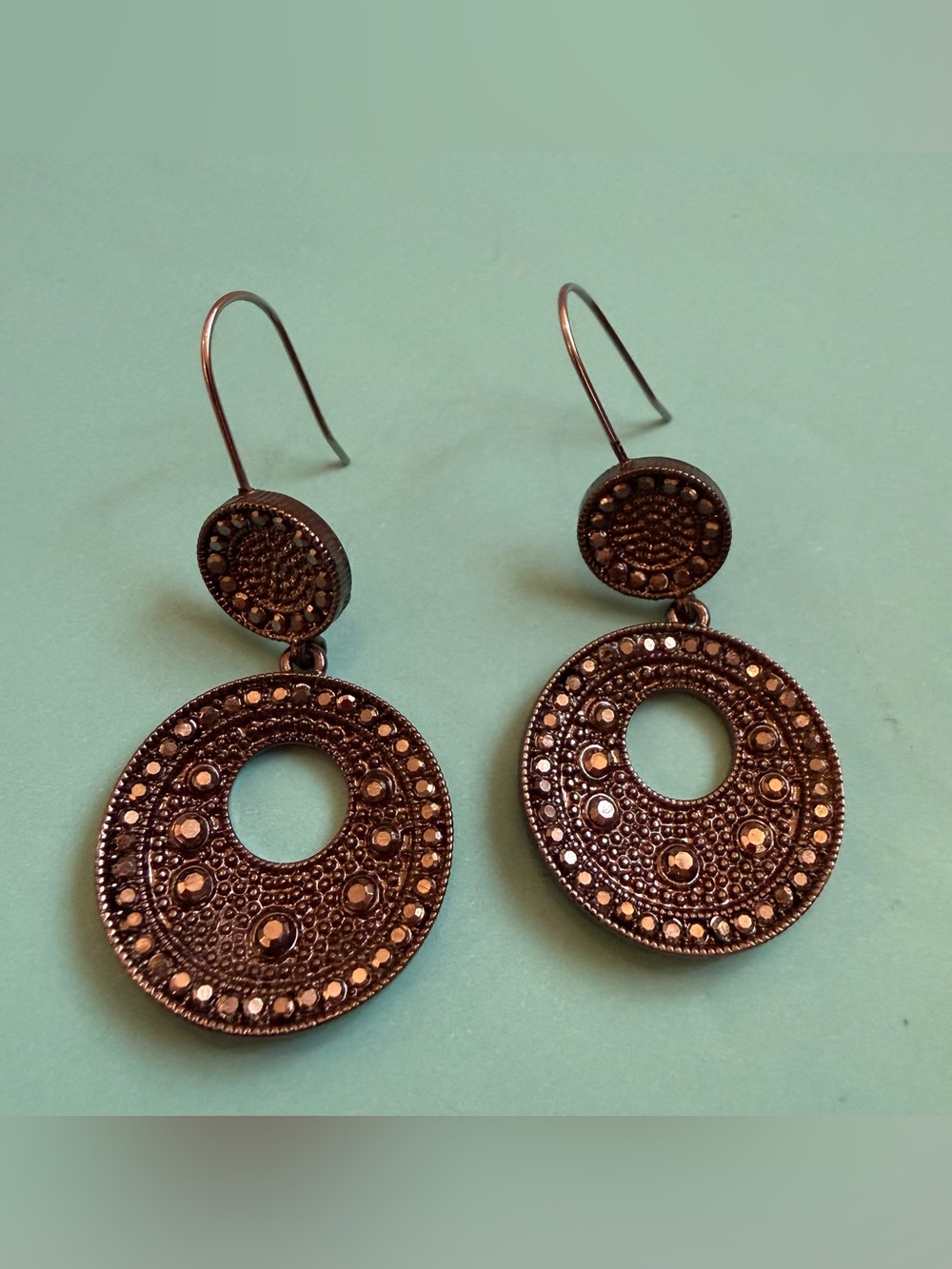 Lucky Brand Dark Bronze Circular Filigree Drop Earrings & Necklace Set